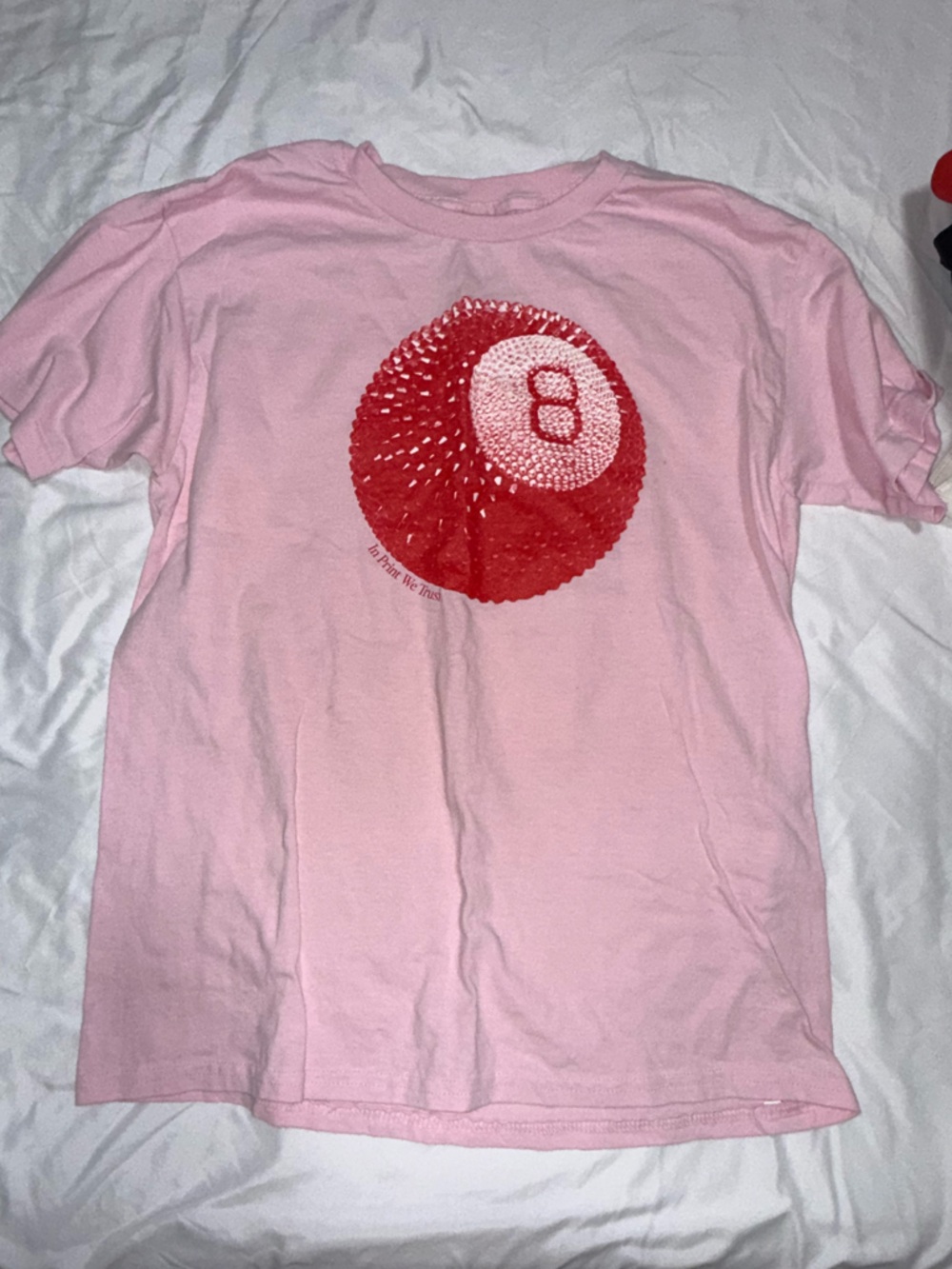 Pink Short Sleeve Tee with Red 8-Ball Graphic